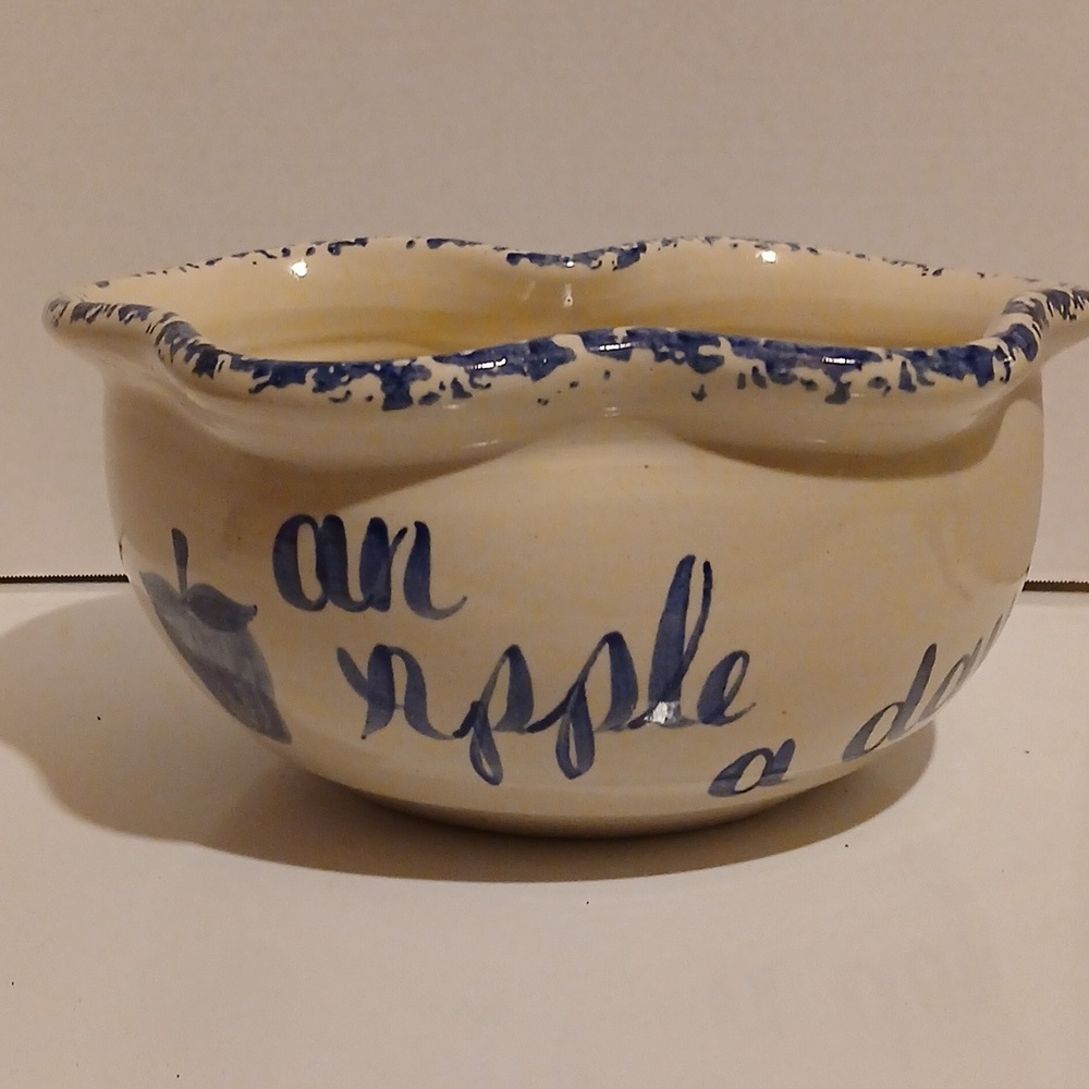 Handcrafted Ceramic Apple Bowl with Blue Accents Farmhouse